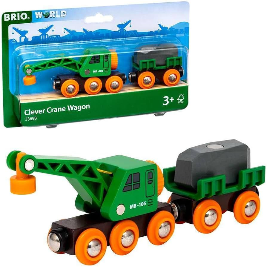 BRIO World 33698 - Clever Crane Wagon Set - 4 Piece Wooden Toy Train Set for Kids | Imaginative P... | Amazon (US)