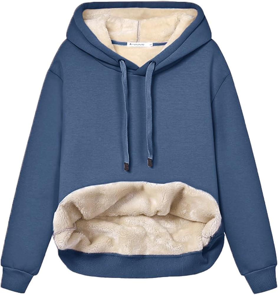 Haellun Womens Casual Winter Warm Fleece Sherpa Lined Pullover Hooded Sweatshirt | Amazon (US)