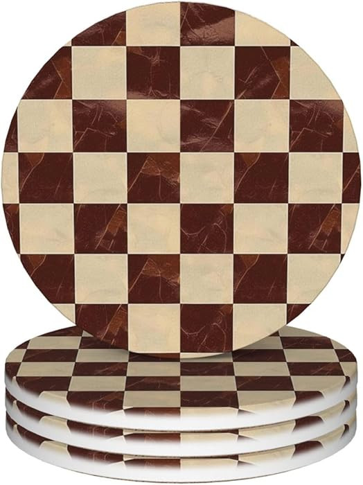Marble Brown Checkered Coasters Set of 4 Absorbent Ceramic Coasters for Drinks Modern Cup Coaster... | Amazon (US)