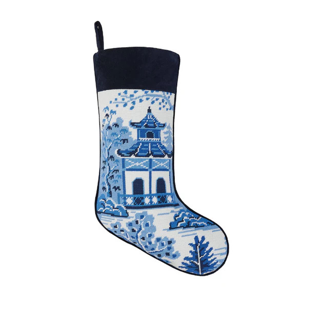 Chinoiserie Pagoda Needlepoint Stocking | Cailini Coastal