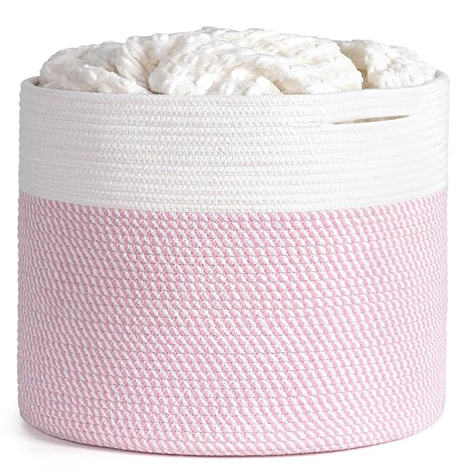 Goodpick Baby Nursery Basket with Handles, Pink Storage Basket for Toys, Clothes, Towels, Blanket... | Amazon (US)