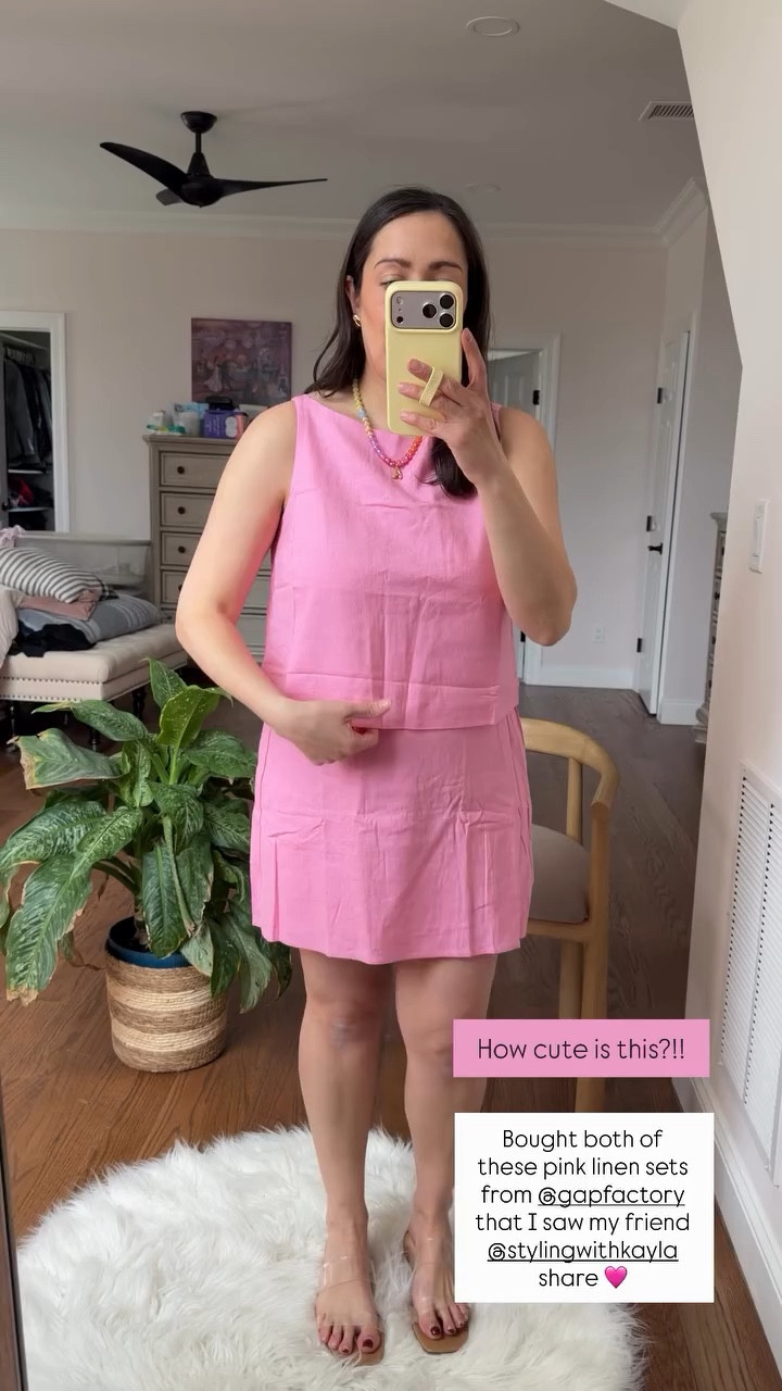 How cute is this?!! Bought both of these pink linen sets from @gapfactory that I saw my friend  @stylingwithkayla share 🩷