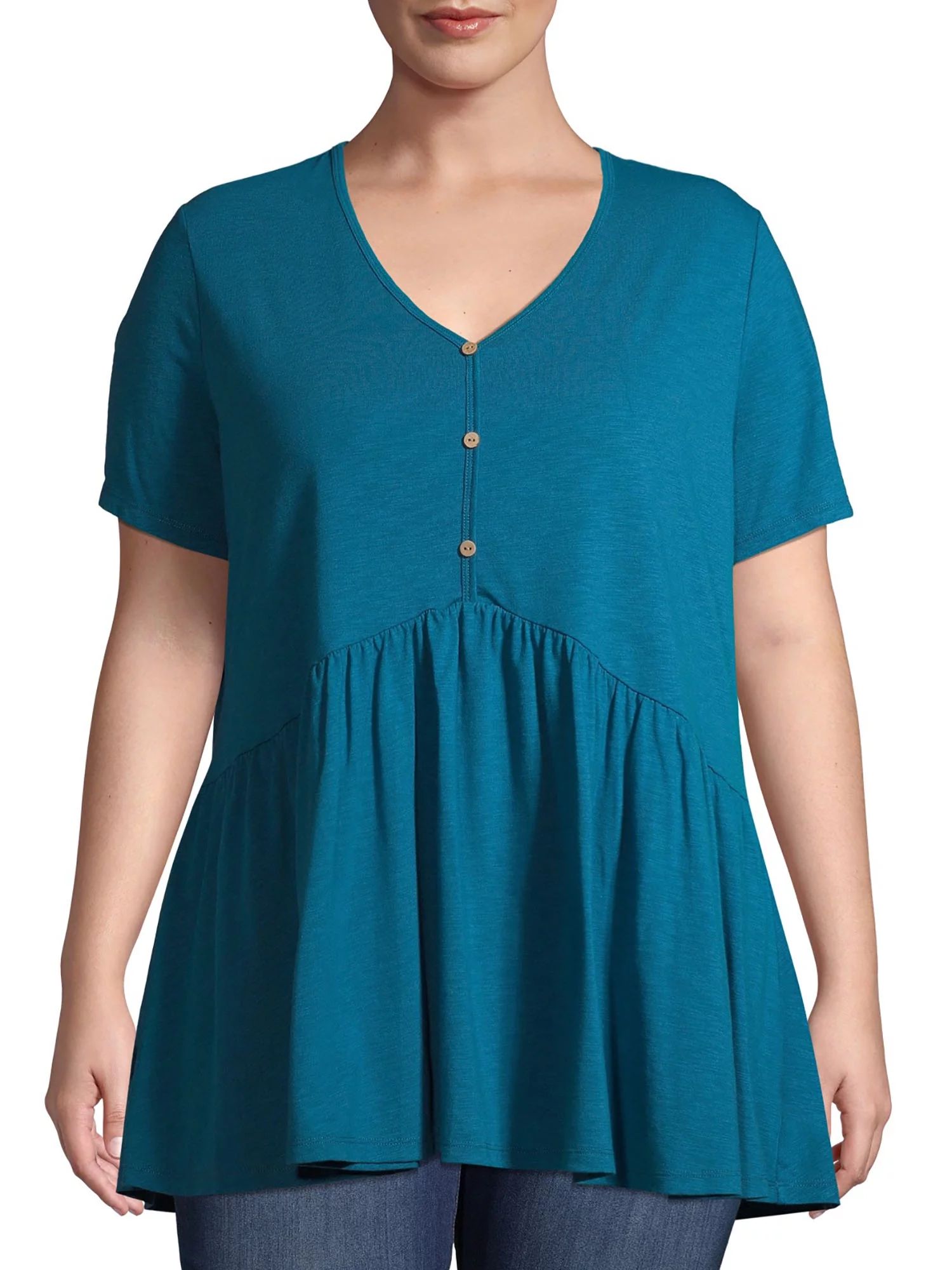 Terra & Sky Women's Plus Size Knit Babydoll Henley Top | Walmart (US)