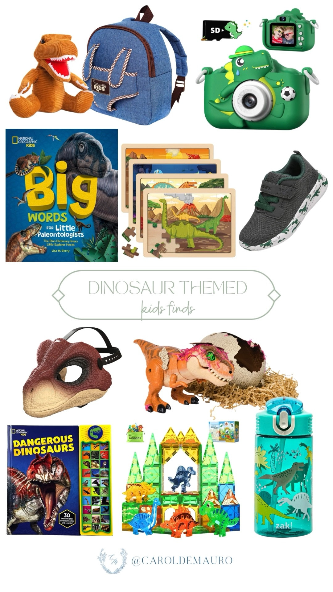 If your little one is in their full dinosaur era, this roundup has everything from a T-rex plush, National Geographic books, to magna tiles and a kids camera. Every single thing on here has been a hit with my toddler.

dinosaur gifts for kids, dino themed toys, kids gift guide, dinosaur books, toddler gift ideas, kids camera, boys sneakers

#LTKKids