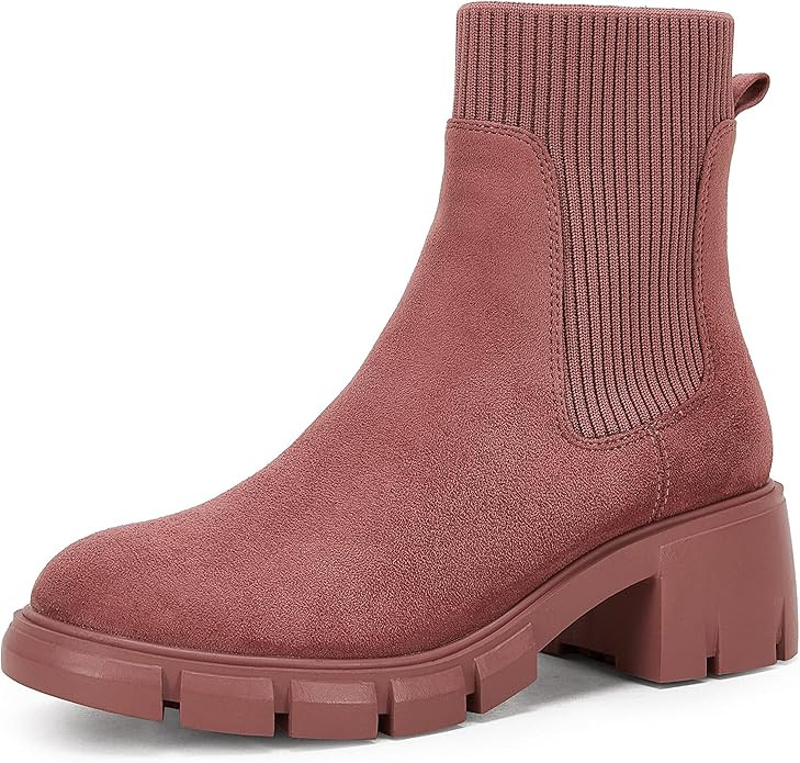 Coutgo Women’s Chelsea Platform Ankle Boots Elastic Slip On Chunky Block Heel Lug Sole Booties | Amazon (US)