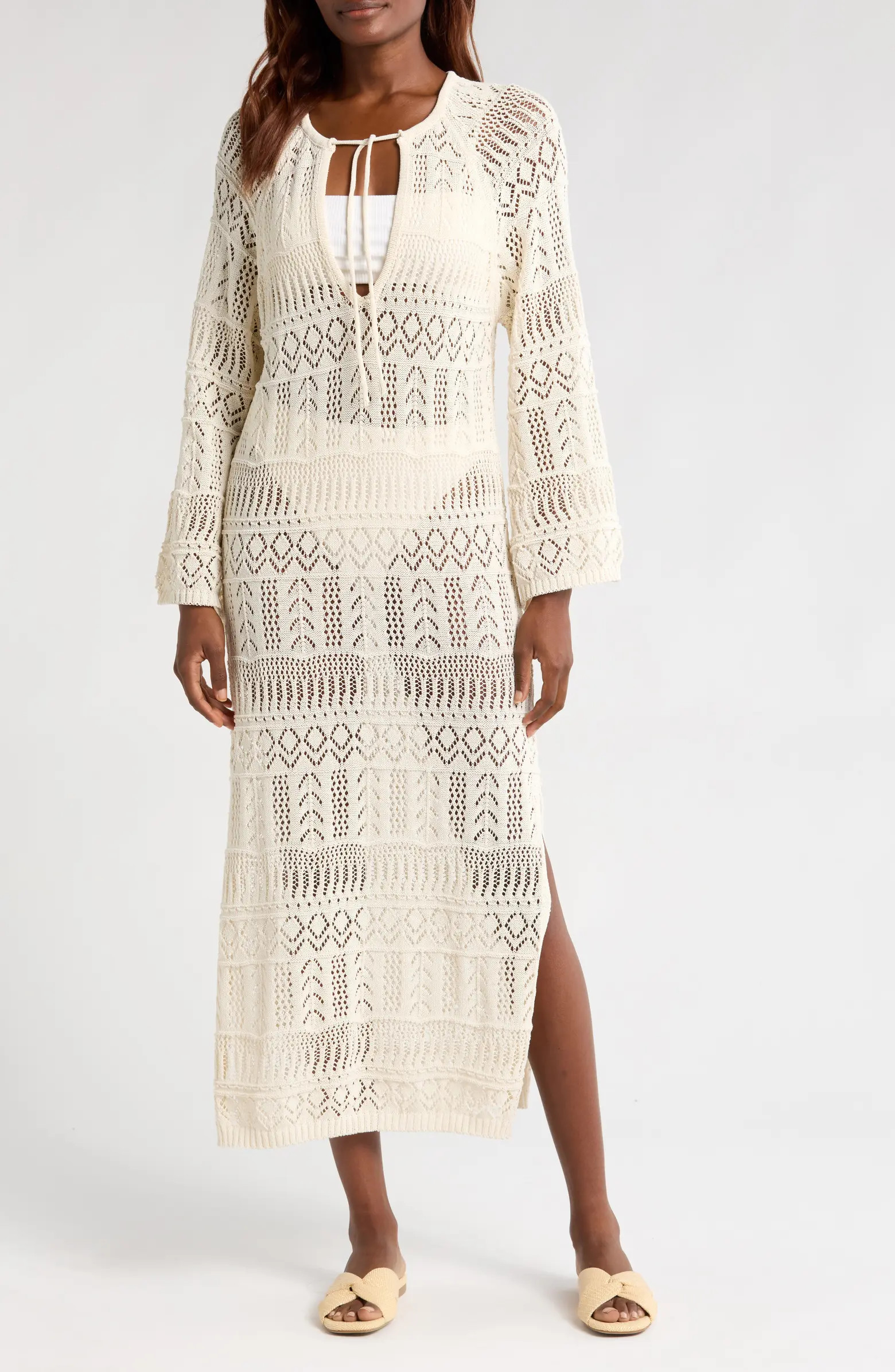 Elan Lace Knit Long Sleeve Cover-Up Midi Dress | Nordstrom | Nordstrom