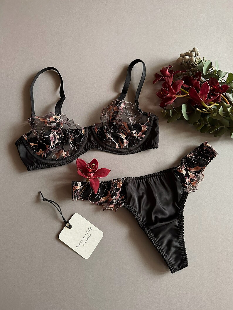 Black Lingerie, Satin Bra and Panty Set, Sexy Satin Panties, Custom Underwear, Gift for Her - Ets... | Etsy (US)