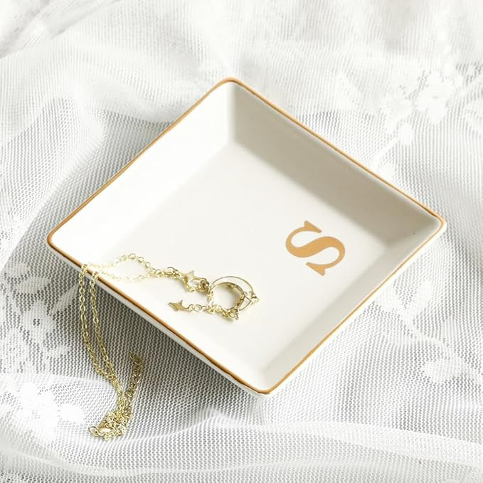 COLLECTIVE HOME - Ceramic Jewelry Tray, Monogram Decorative Trinket Dish for Rings Earrings Neckl... | Amazon (US)