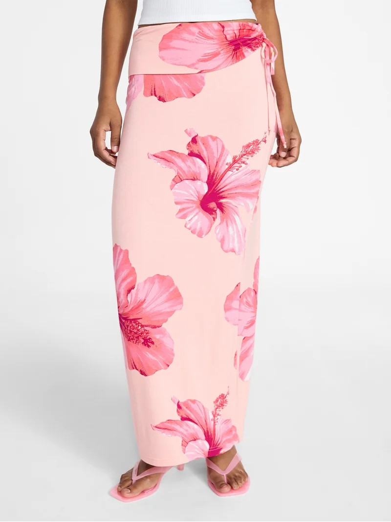 No Boundaries Knit Foldover Maxi Skirt with Side Tie, Women's & Women's Plus XXS-4X | Walmart (US)