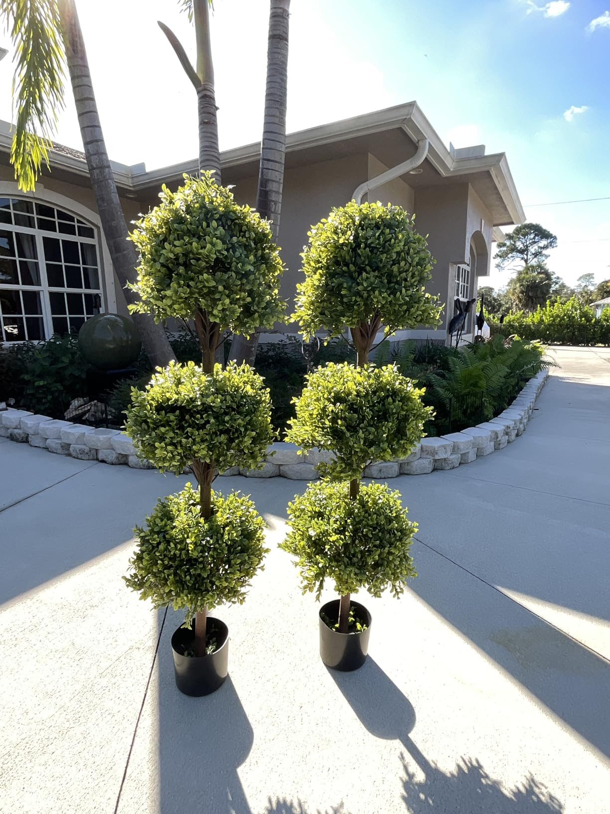 Amazon.com - THE BLOOM TIMES 55" Tall Artificial Boxwood Triple Ball Topiary Trees, UV Resistant ... | Amazon (US)