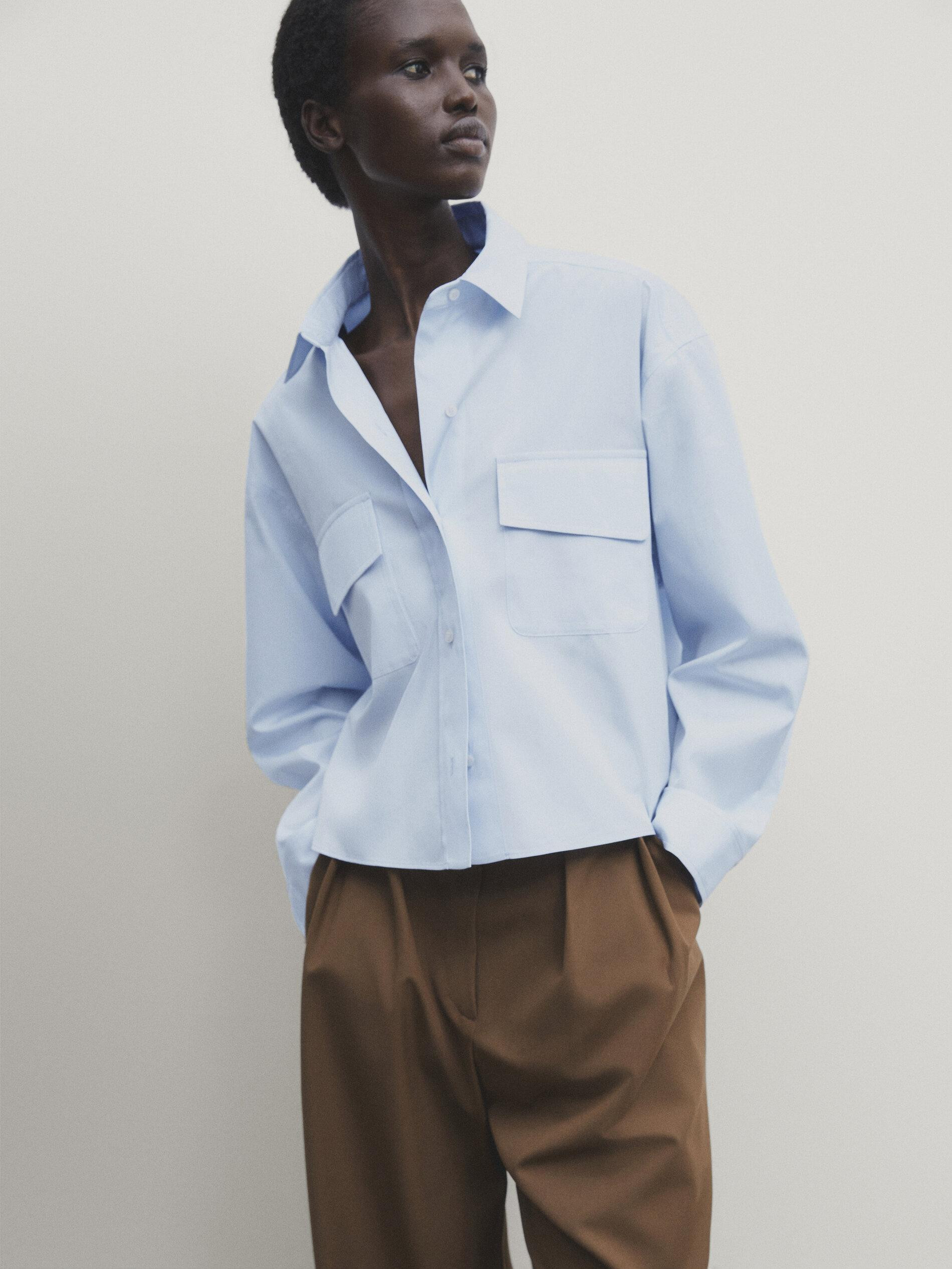 Cotton poplin shirt with pockets | Massimo Dutti US