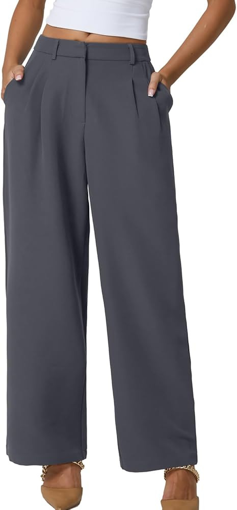 QINSEN Wide Leg Dress Pants for Women High Waisted Wrinkle Free Work Pants with Pockets Casual Sl... | Amazon (US)