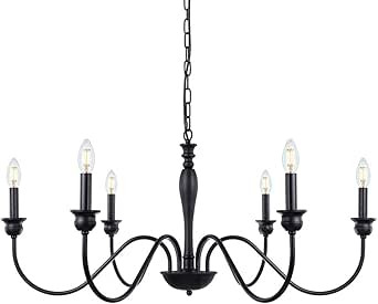 Wellmet 6-Light Farmhouse Chandelier, Black Chandeliers for Dining Room Lighting Fixtures Hanging... | Amazon (US)