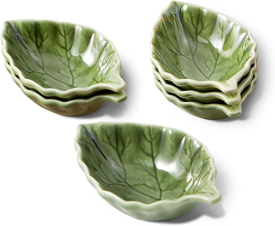 6pcs Ceramic Dipping Bowls, Green Leaf-Shaped Soy Sauce Dish for Sushi, Condiments, Snacks, Small... | Amazon (US)