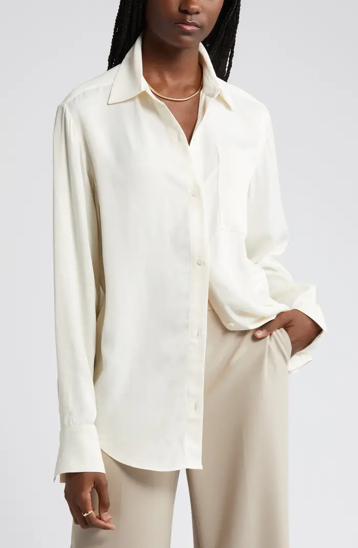 Pocket Satin Button-Up Shirt | Nordstrom