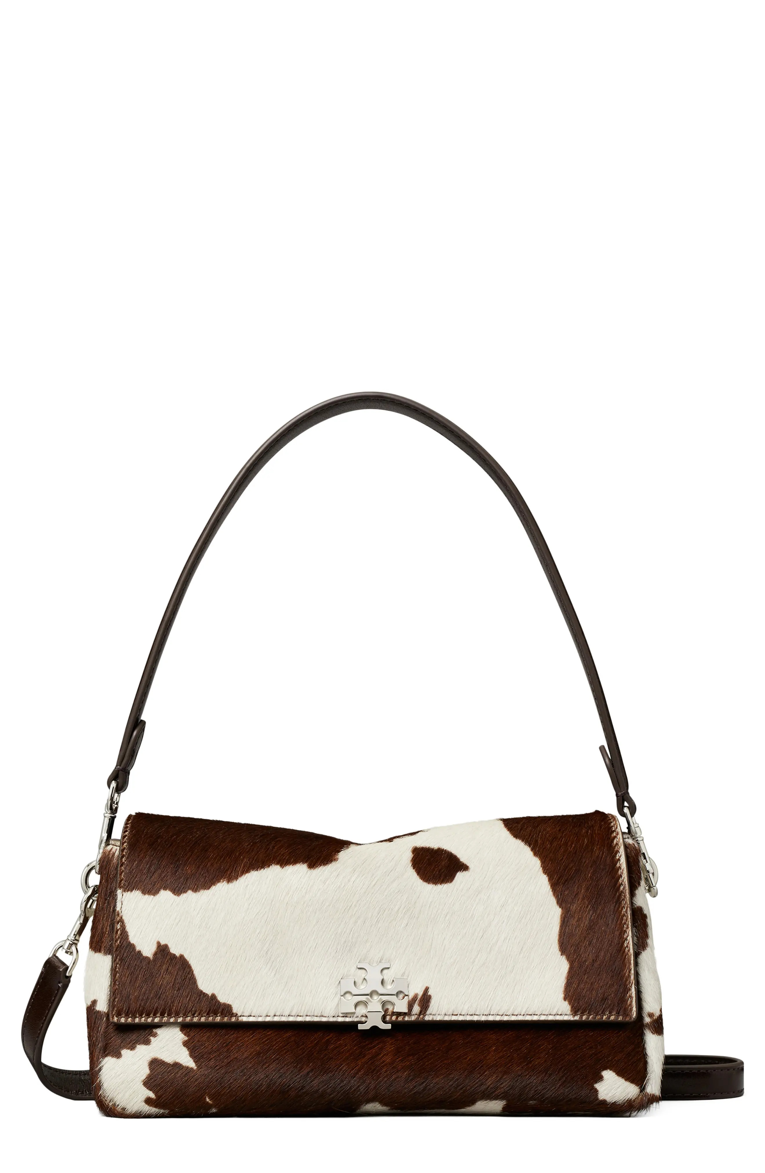 Tory Burch Charlie Small Genuine Calf Hair Shoulder Bag in Mocha Brown/shea Butter at Nordstrom | Nordstrom