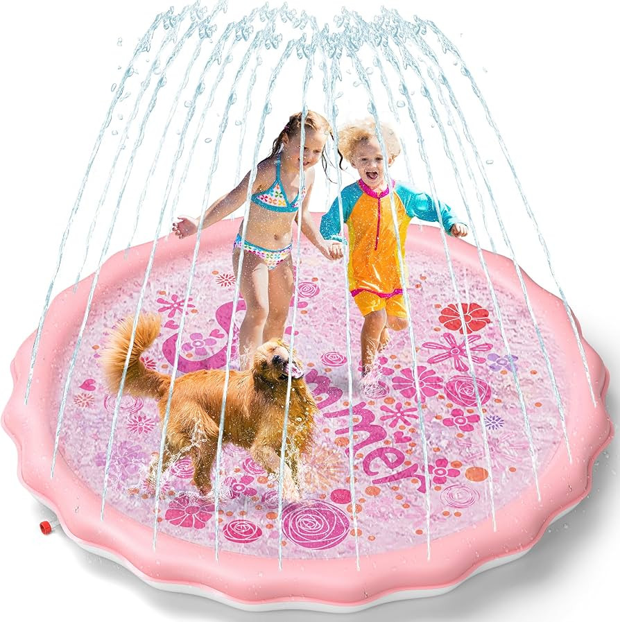 QPAU Non-Slip Splash Pad for Kids and Dog | 67" Thickened Sprinkler Pool Water Mat for Summer and... | Amazon (US)