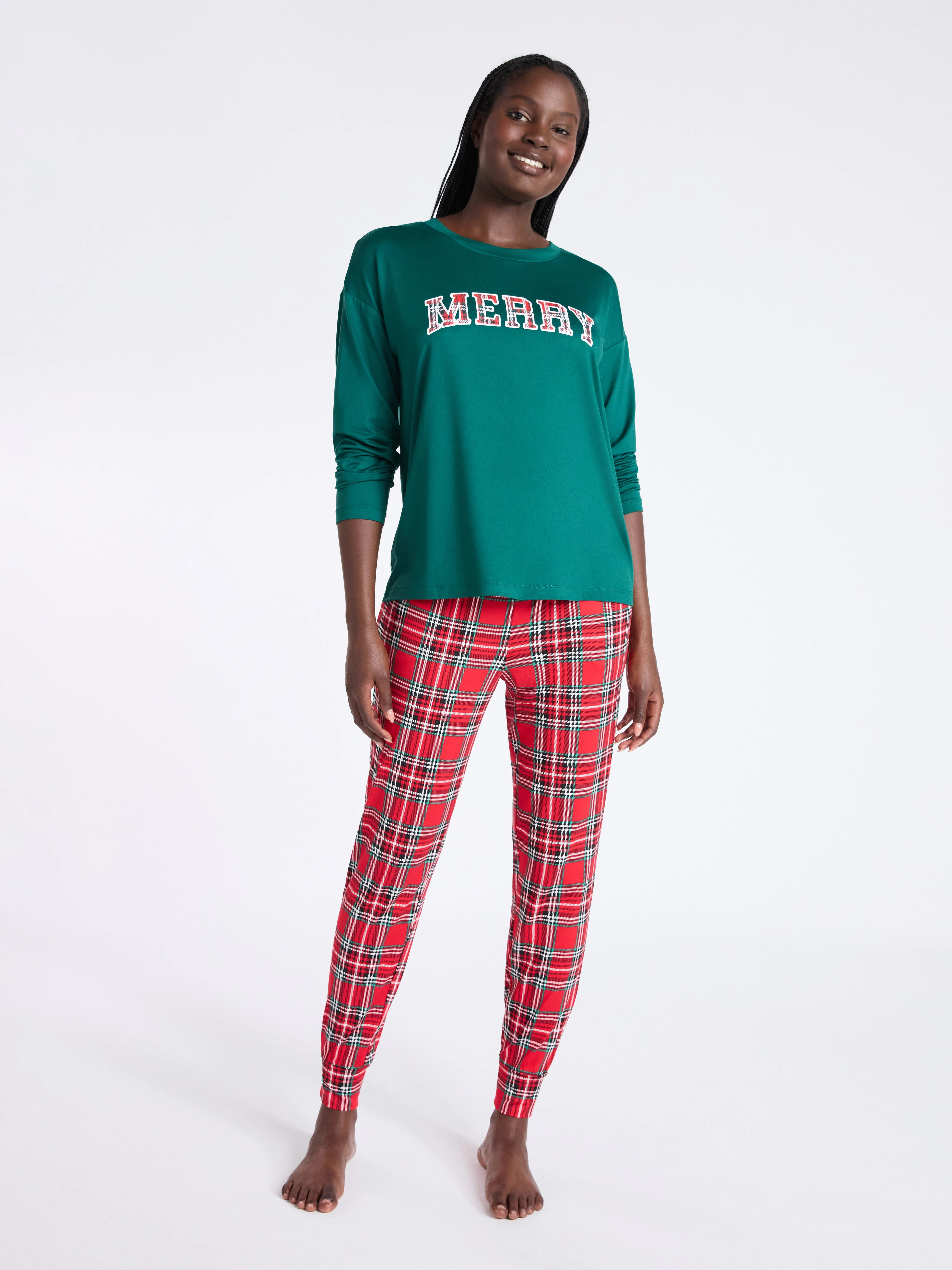 Joyspun Women's Dreamy Soft Collection Long Sleeve Sleep Top and Joggers Pajamas Set, 2-Piece, Si... | Walmart (US)