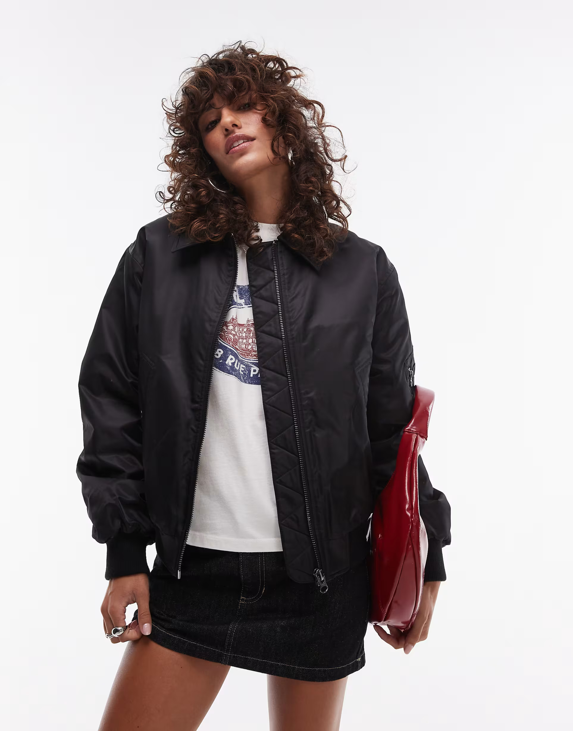 Topshop borg crop bomber jacket in black | ASOS (Global)