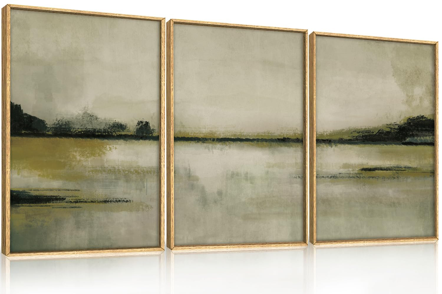 KAIRNE Abstract Mountain Lake Wall Art Set, 3 piece Textured Canvas Wall Decor, Framed Nordic Neu... | Amazon (US)