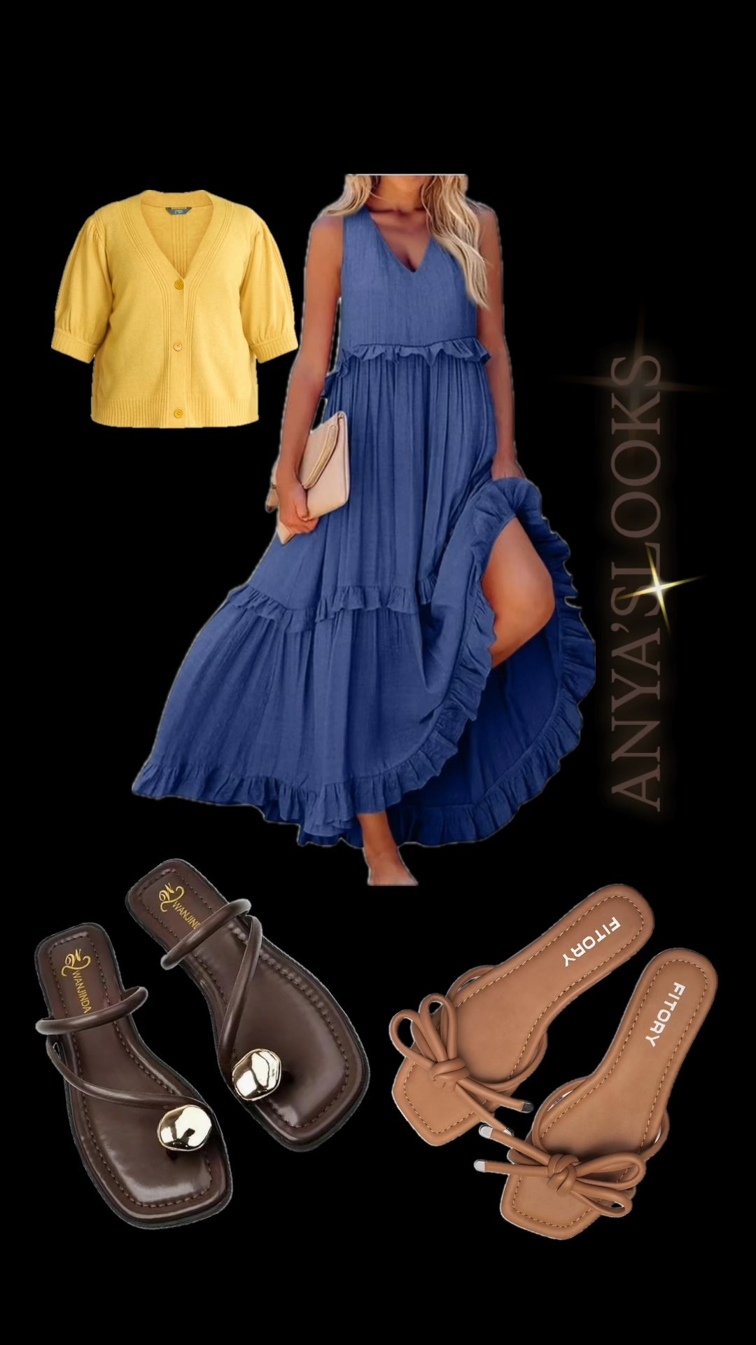 💕Cardigans OX=size 14 in regular and 1X=size 16 in regular sizing 
women’s maxi dress outfit • blue tiered maxi dress • yellow cardigan styling • midsize fashion over 40 • casual summer outfit ideas • transitional outfits for women • feminine style inspiration • flowy maxi dress with cardigan • brunch outfit ideas for women • comfortable chic outfits
