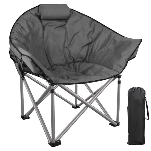 Slendor Oversized Camping Chairs for Adults, XL Padded Camp Chair with Pillow, Carry Bag, Side Storage, Portable Outdoor Folding Camping Chair for Sports, Lawn, Garden, Support 440Lbs, Grey | Amazon (US)