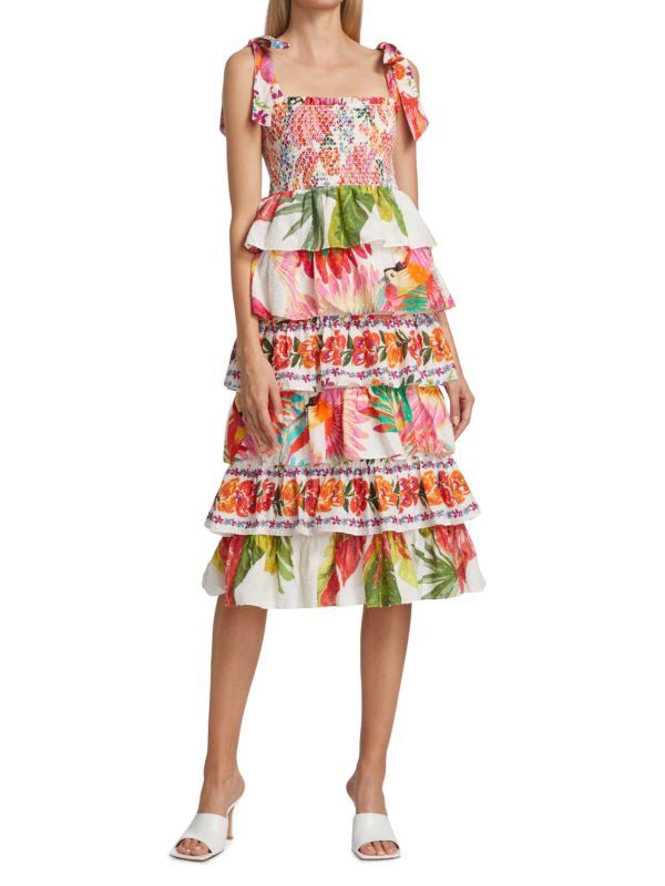 Tropical Print Tiered Cotton Dress | Saks Fifth Avenue OFF 5TH