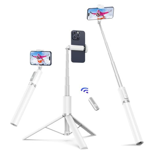 ATUMTEK 68.5" Selfie Stick Tripod, Extendable Aluminum Tripod with Rechargeable Bluetooth Remote, Compatible with iPhone and Android Smartphones, Perfect for Travel, Vlog, Video and Photo, White | Amazon (US)