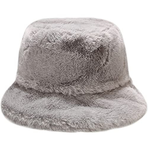 XYIYI Grey Furry Bucket Hat Fluffy Winter Warm Fisherman Cap Gifts for Women Teen Girls | Amazon (US)