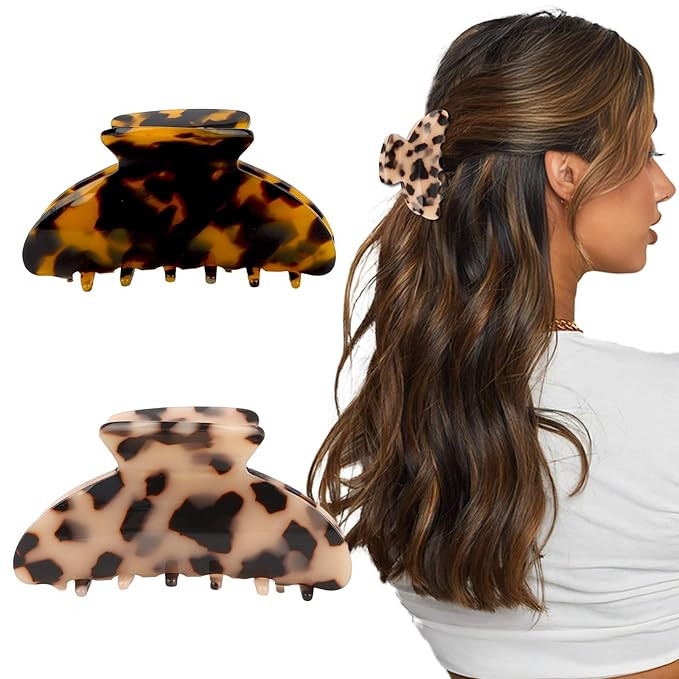 2Pcs Banana Claw Clip Tortoise Shell Clip French Clips for Hair Clips for Thin/Thick Hair Leopard... | Amazon (US)