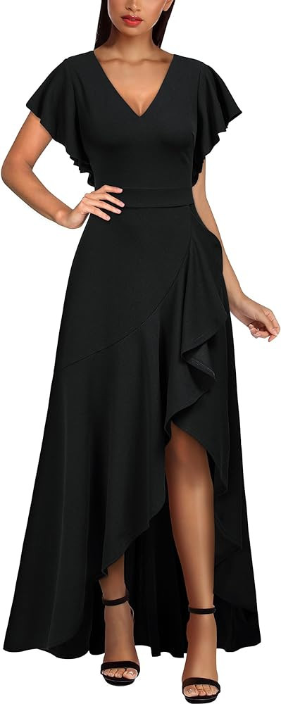Miusol Women's Formal V Neck Ruffle Split Evening Party Long Dress | Amazon (US)