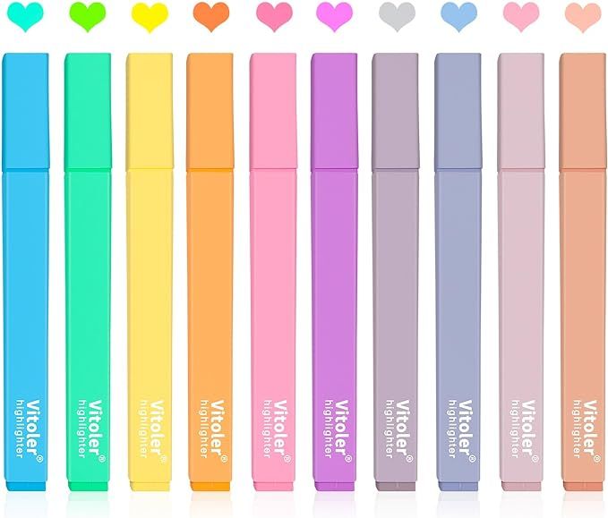 Vitoler 10Pcs Aesthetic Bible Highlighters, Chisel Tip Marker Pen,Assorted Color Candy Highlighte... | Amazon (US)