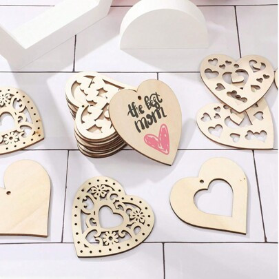 80pcs Valentine's Day Wooden Love Diy Creative Decoration, Suitable For: Valentine's Day, Party, Party, Send Parents, Wife Heart Shaped Decoration (St | SHEIN
