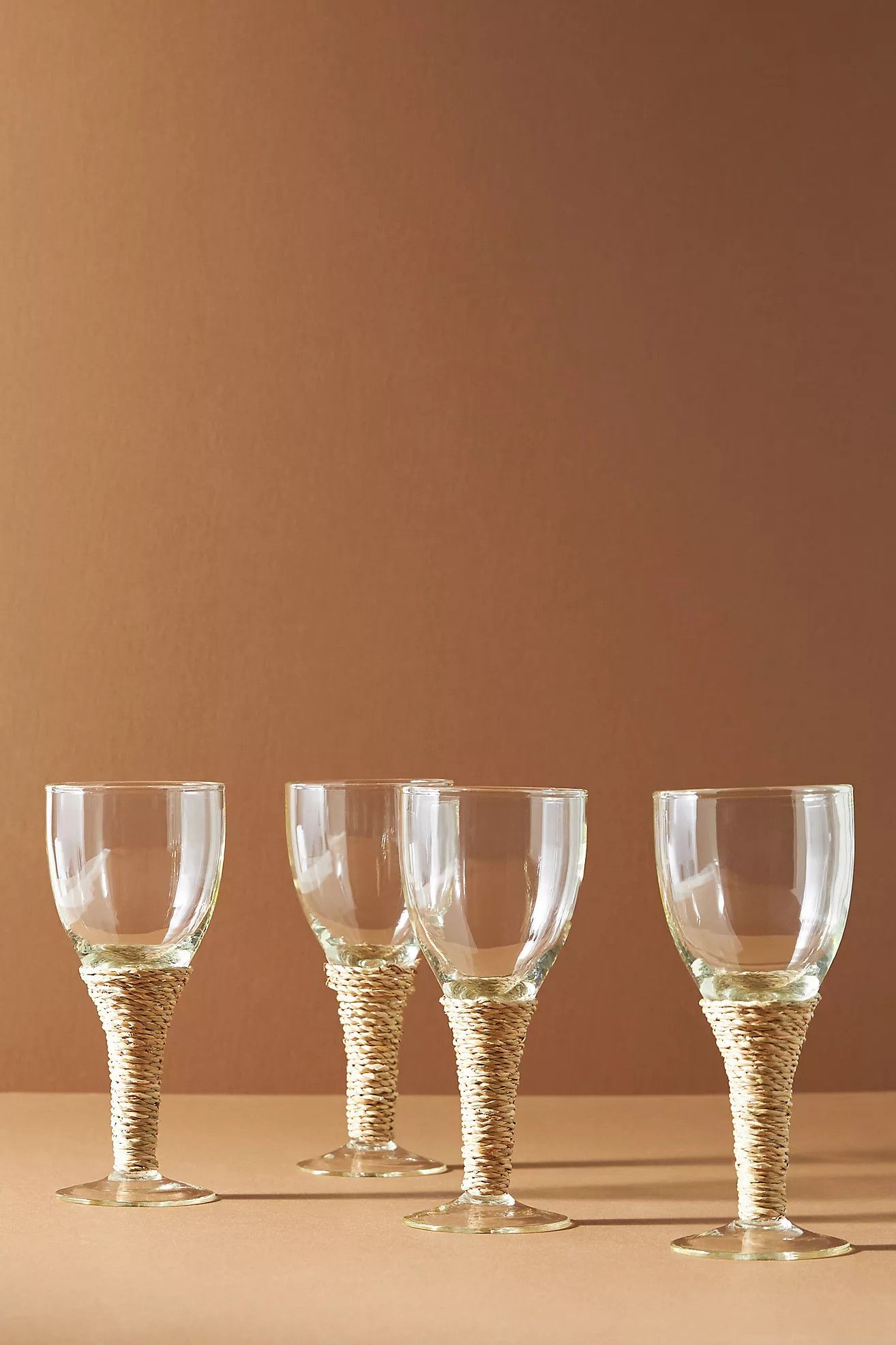 Rattan-Wrapped Wine Glasses, Set of 4 | Anthropologie (US)