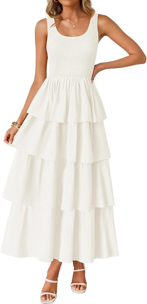 ZESICA Women's 2025 Summer Boho Sleeveless Midi Dress Scoop Neck Ruffle Tiered Layered Swing Long... | Amazon (CA)