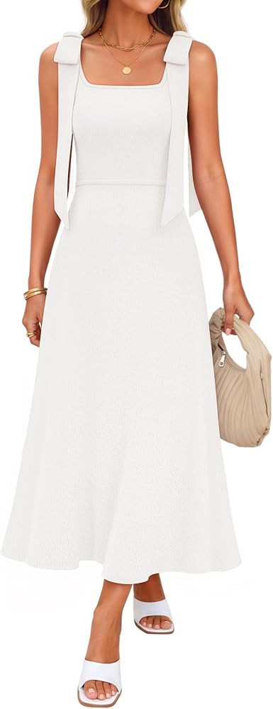 ZESICA Womens Summer Casual Sweater Midi Dress 2026 Sleeveless Square Neck Bow Straps Knit A Line... | Amazon (US)