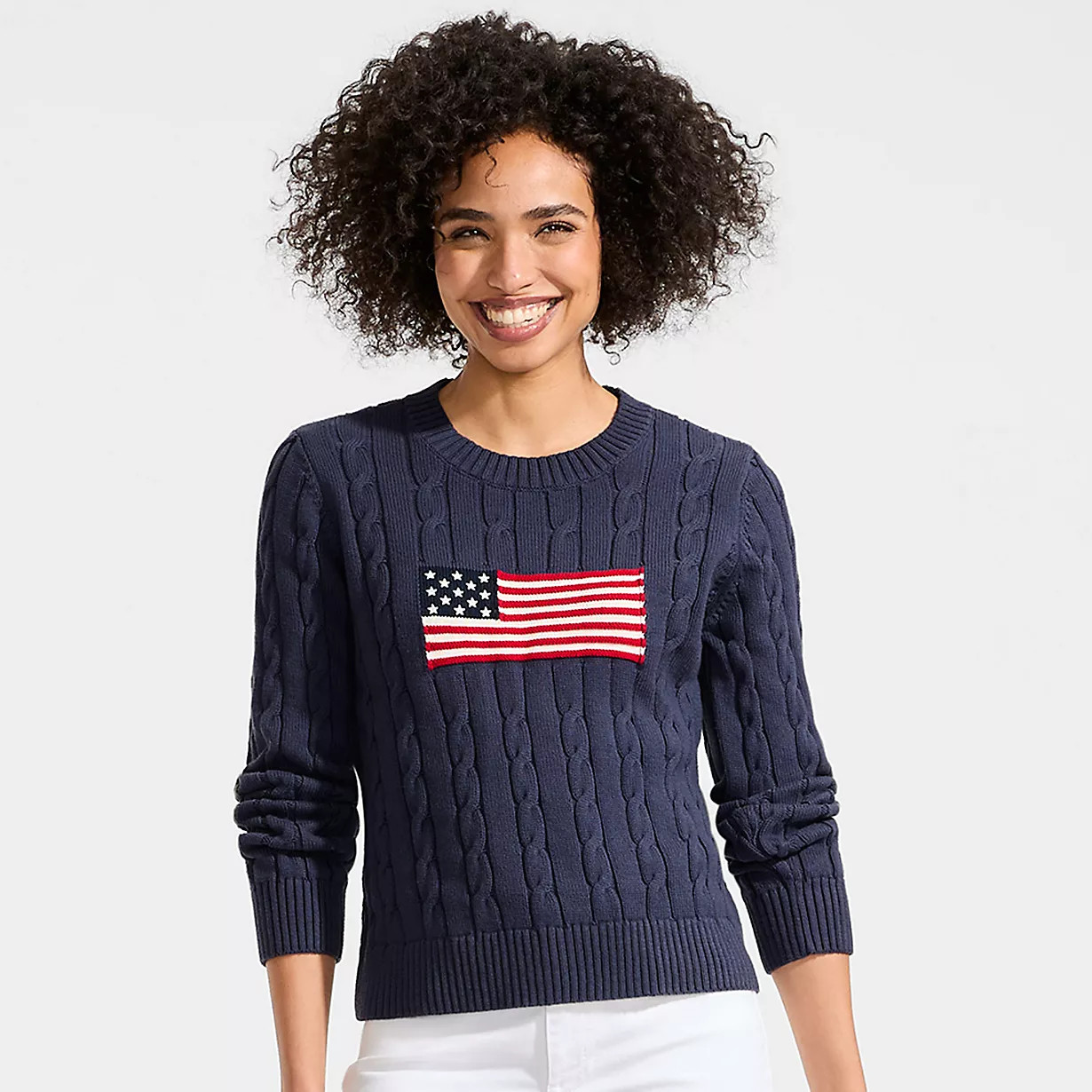 Women's American Flag Drifter Cable Sweater | Lands' End (US)