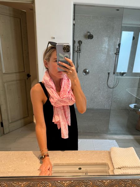Christina Dickson Pareo/Scarf
H&M open back dress (size down, runs large) insanely comfy - 
wore this on the plane and all day our first day at the beach 

#LTKtravel #LTKfindsunder100 #LTKfindsunder50