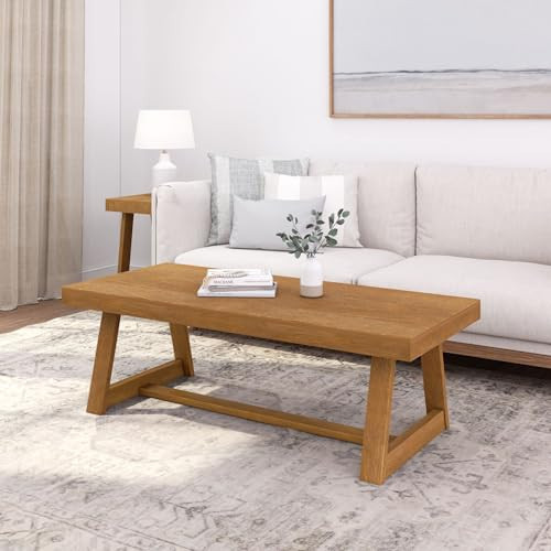 Plank+Beam Classic Rectangular Coffee Table, 54 Inch Farmhouse Coffee Table, Center Table, Small Living Space Tea Table, Pecan Wirebrush | Amazon (US)