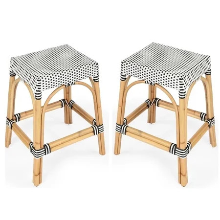 Home Square 2 Piece Rattan Counter Stool Set in Black and White | Walmart (US)