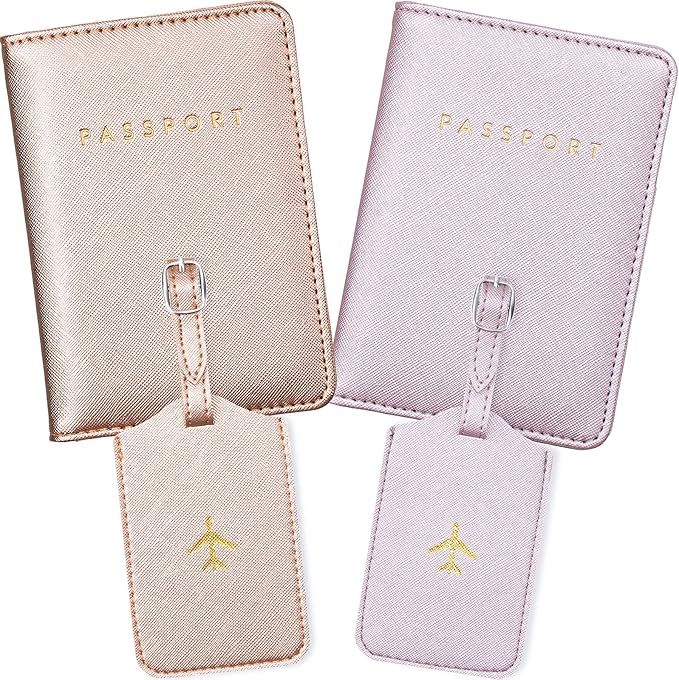2 Pieces Passport Covers and 2 Pieces Luggage Tags, Passport Holder Travel Suitcase Tag | Amazon (US)