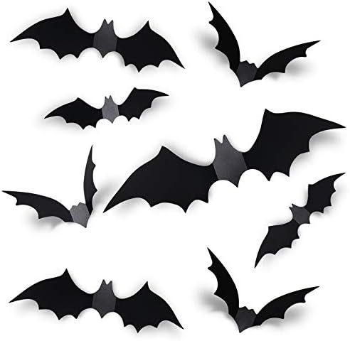 Coogam 60PCS Halloween 3D Bats Decoration 2021 Upgraded, 4 Different Sizes Realistic PVC Scary Bl... | Amazon (US)