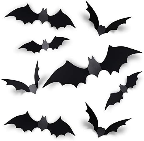 Coogam 60PCS Halloween Bats Decoration, 4 Different Sizes Realistic PVC Black 3D Scary Bat Sticke... | Amazon (US)