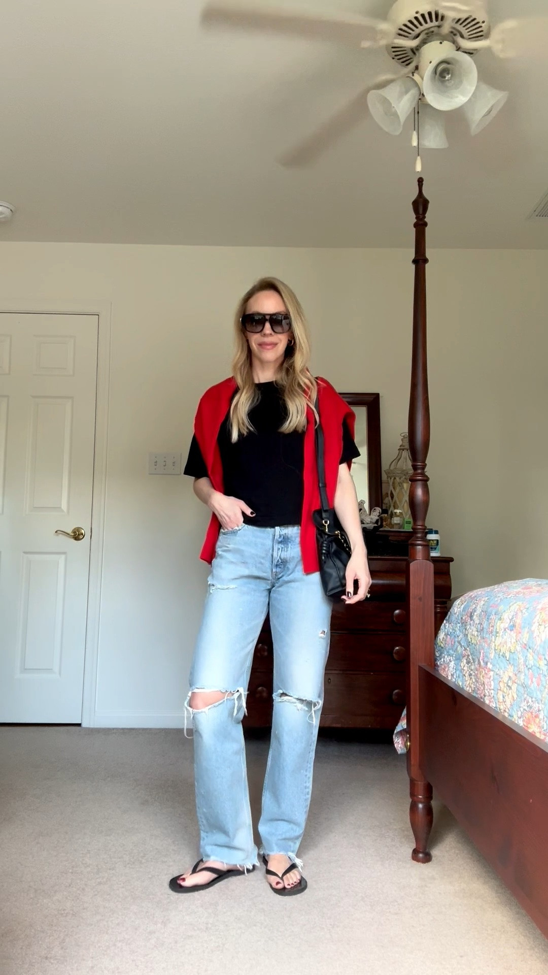 Transitional outfit to wear from summer to fall, over 40 casual outfits, distressed denim

#LTKOver40 #LTKSeasonal #LTKSaleAlert