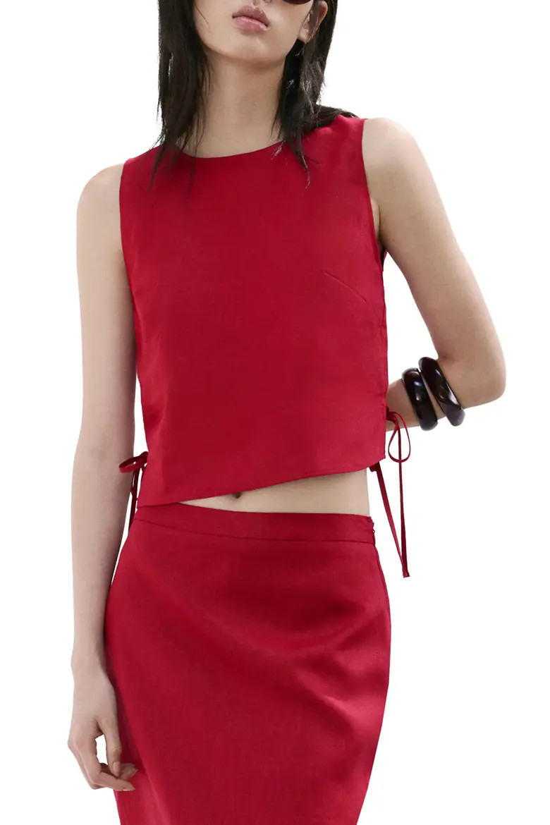 Side Bow Sleeveless Linen Top (Women) | Nordstrom | Nordstrom