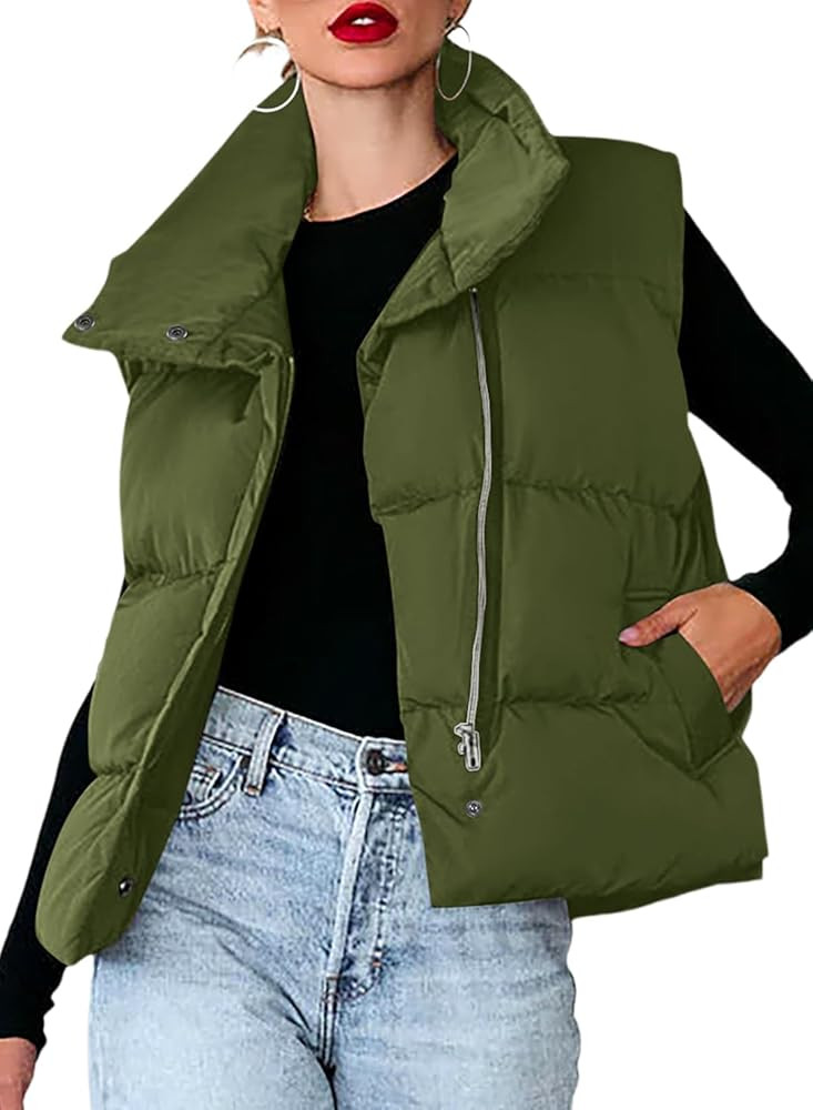 Dokotoo Women's Casual Winter Puffer Vest Sleeveless Cropped Outerwear Warm Lightweight Stand Col... | Amazon (US)