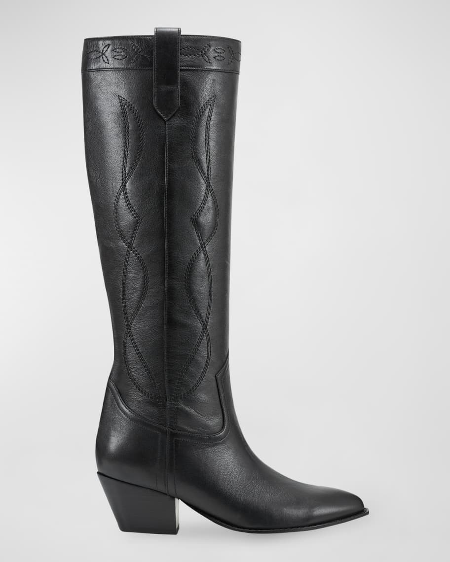 Marc Fisher LTD Edania Embroidered Leather Tall Western Boots | Neiman Marcus