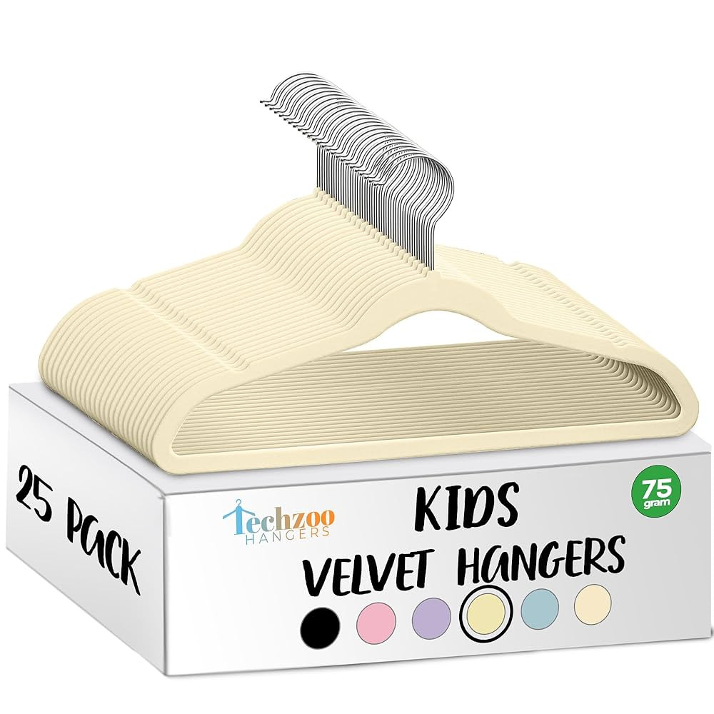 25 Premium Kids Velvet Hangers - 14" Non-Slip Clothes Hangers for Kids & Preteens - Ultra Slim, S... | Amazon (US)
