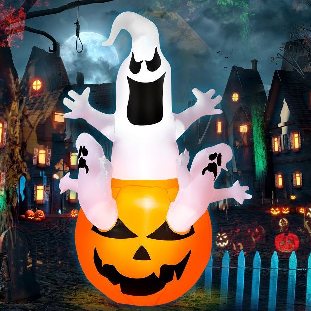 Costway 6FT Halloween Inflatable Ghost Pumpkin-Halloween Blow Up Yard Decoration | Target
