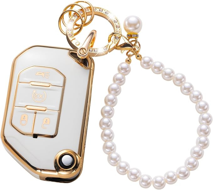 for Jeep Key Fob Cover with Pearl Car Keychain, Key Case Shell fit for 2018 2019 2020 2021 2022 J... | Amazon (US)